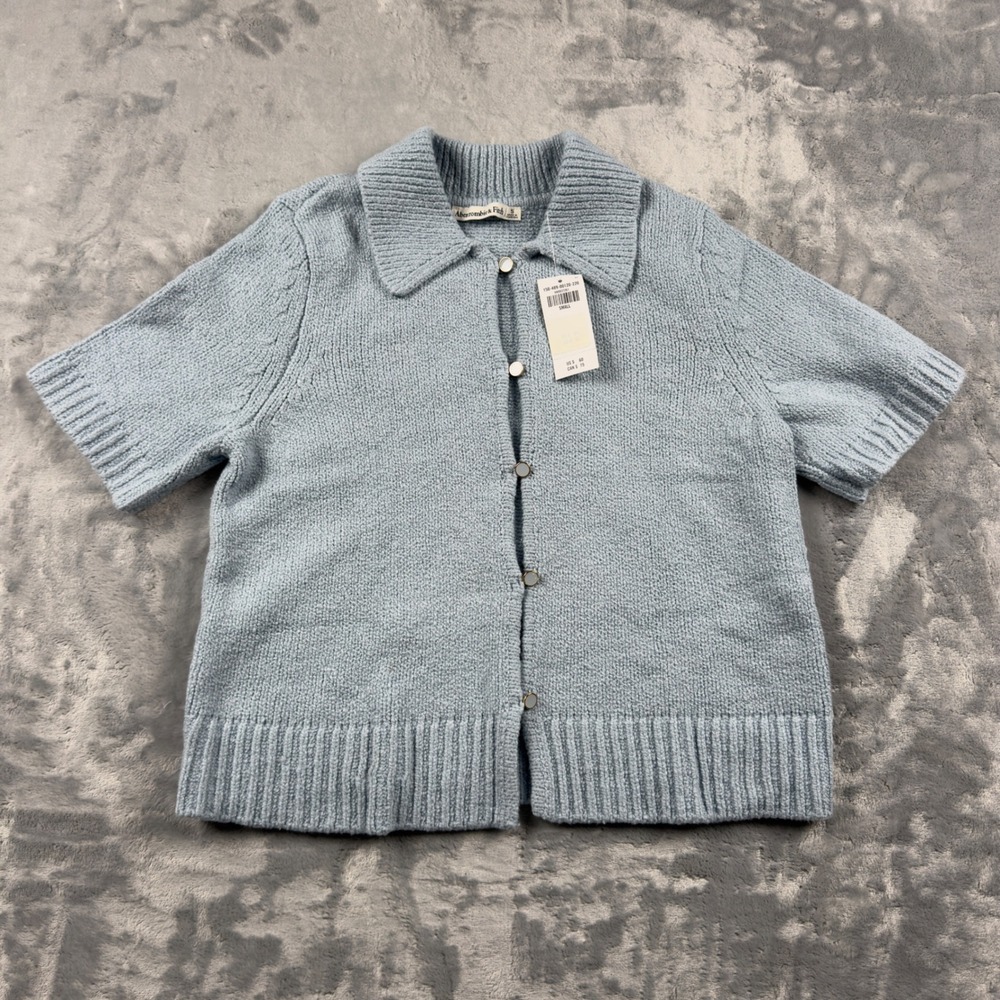 Abercrombie & Fitch Light Blue Short Sleeve Button Up Collared Cardigan Small